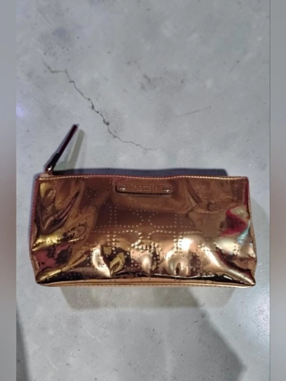 Kate Spade Little Shiloh Metro Spade Gold Shimmer Cosmetic Bag EUC